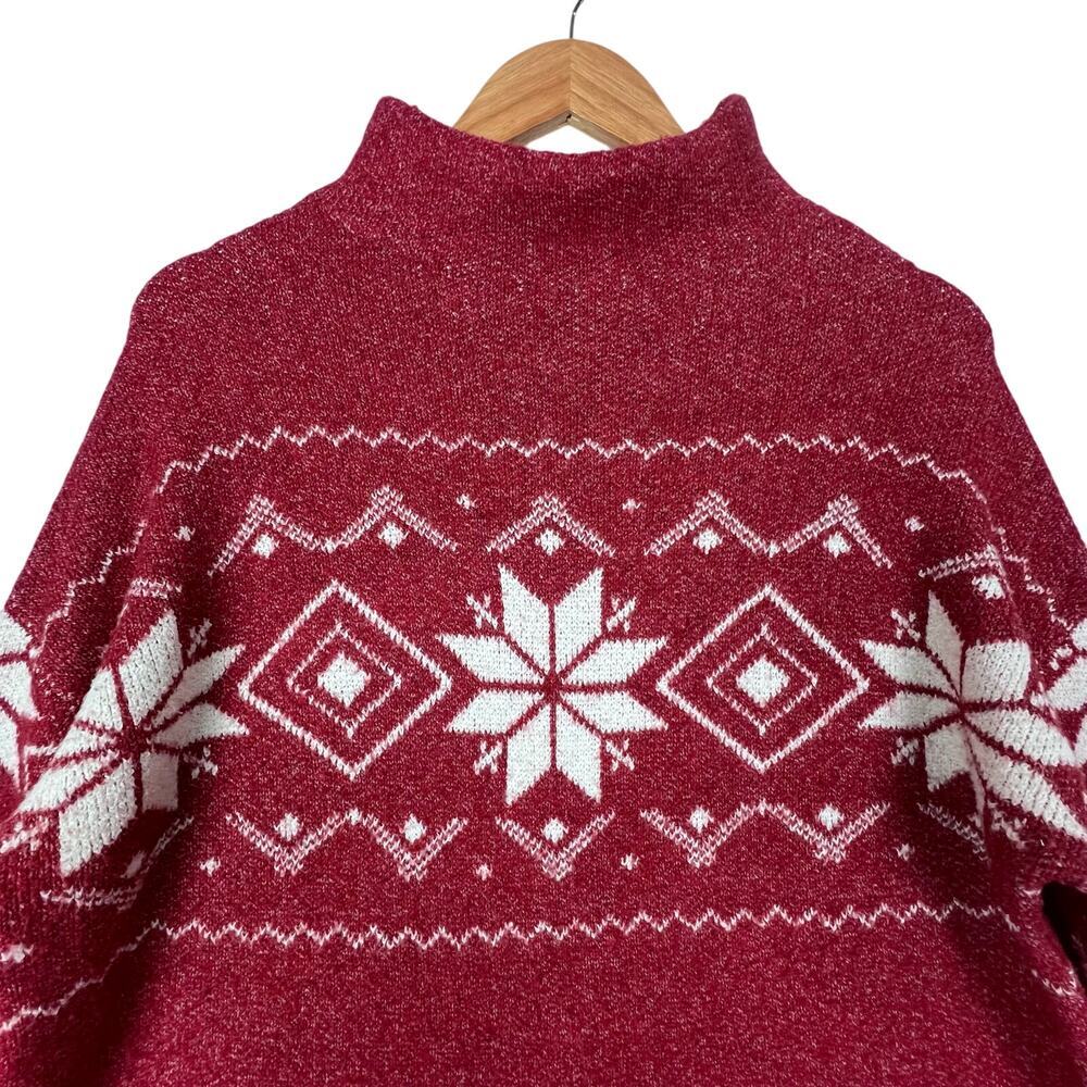 Christian Siriano Red Fair Isle Snowflake Mock Turtleneck Soft Knit Sweater M